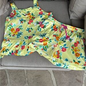 Cuddl Duds, Floral Print, Pajama Short Set, Size Large